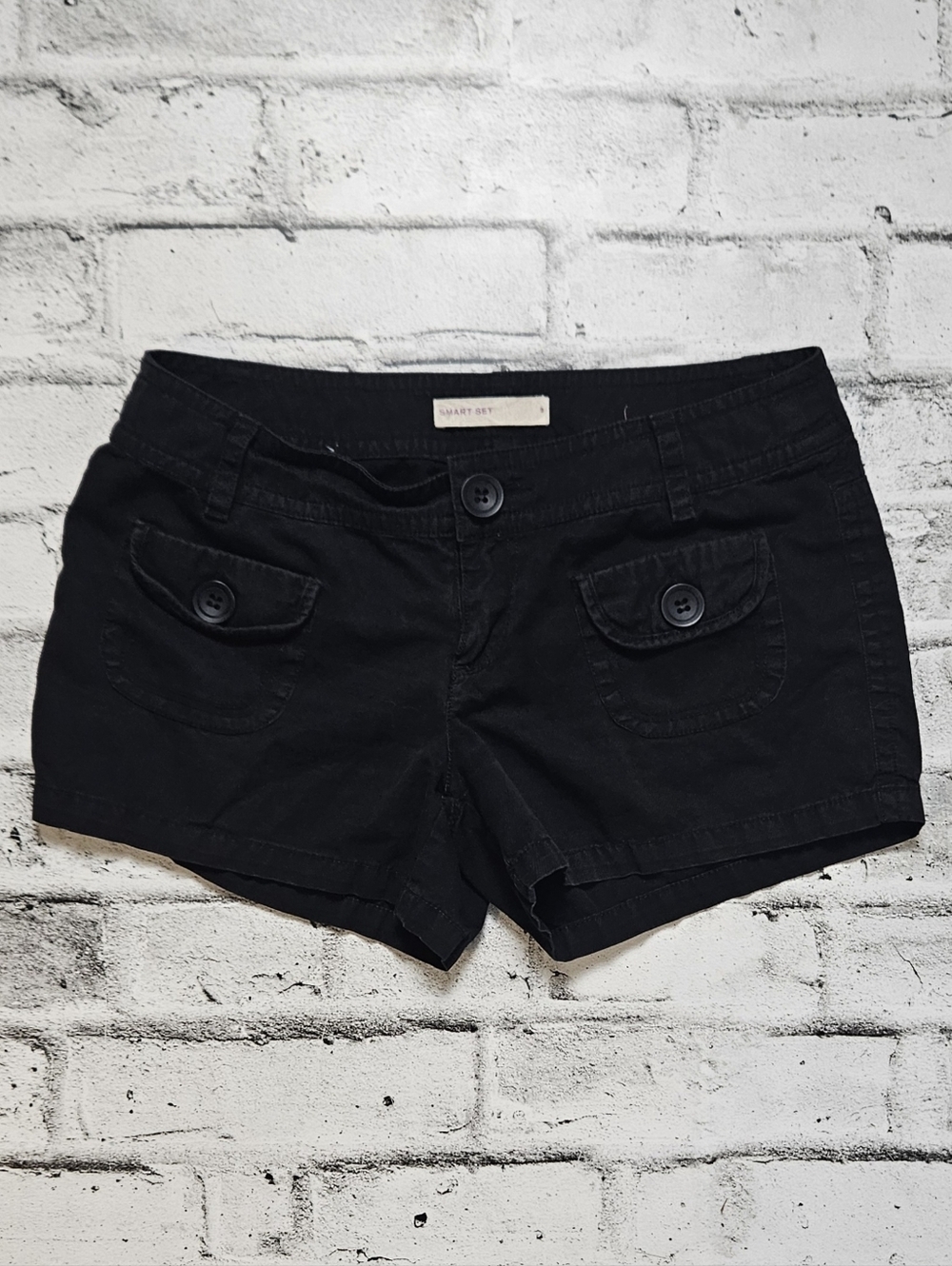 Smart Set Black Cotton Shorts Button Pocket Casual Mid Rise Size 9